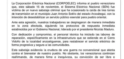 Three transmission towers in Anzoategui, Venezuela, collapse in sabotage