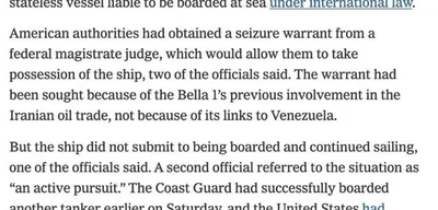 U.S. Coast Guard in active pursuit of Bella 1 oil tanker refusing to be boarded