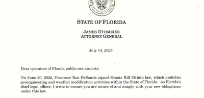 Florida airports closed to all weather modification and geoengineering activities