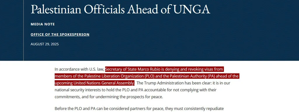 Trump Admin Revokes Visas for Palestinian Officials Ahead of UNGA