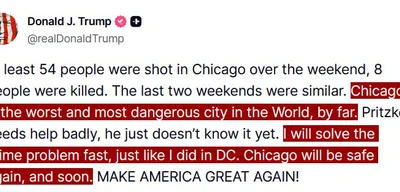 Trump Declares Chicago 'Most Dangerous City,' Vows Swift Crime Solutions