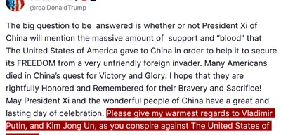 Trump Urges Xi to Convey Regards to Putin and Kim Amid Tensions