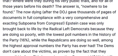 Trump Calls for End to "Democrat Epstein Hoax," Praises GOP Efforts