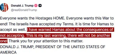 Trump Demands Hamas Surrender or Face Serious Consequences