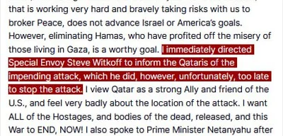 Trump Revises Statement: Witkoff’s Qatar Warning Came Too Late