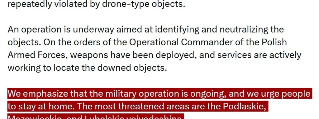 Featured image for: Poland Orders 8.6 Million to Stay Home After Russian Drone Threats Poland Orders 8.6 Million to Stay Home After Russian Drone Threats