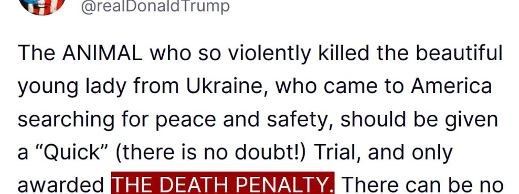Featured image for: Trump Calls for Death Penalty for Killer of Iryna Zarutska Trump Calls for Death Penalty for Killer of Iryna Zarutska