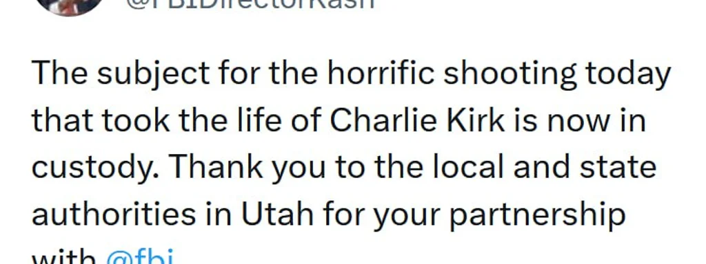 Featured image for: FBI Arrests Suspect in Charlie Kirk Assassination Case FBI Arrests Suspect in Charlie Kirk Assassination Case