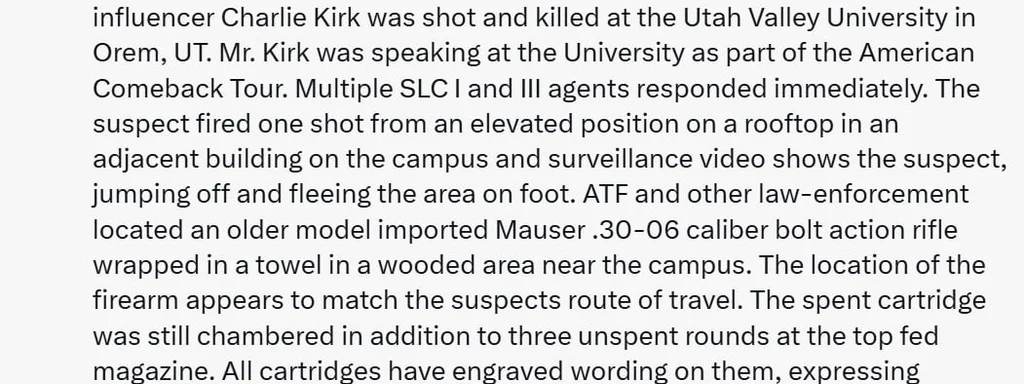 Featured image for: ATF Memo Reveals Cartridges Linked to Transgender Ideology in Kirk Case ATF Memo Reveals Cartridges Linked to Transgender Ideology in Kirk Case