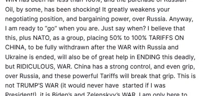 Trump Proposes Major Tariffs on China; Sanctions Ready for Russia