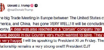 Trump says U.S.-China trade meeting went 'VERY WELL' and deal reached