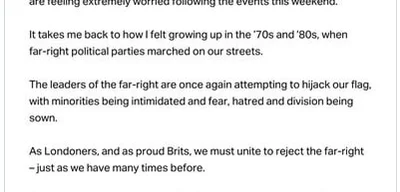 Mayor Sadiq Khan says 'Unite the Kingdom' rally worries diverse communities