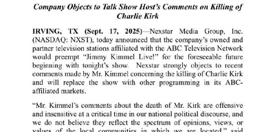 Disney’s ABC takes Jimmy Kimmel off the air indefinitely