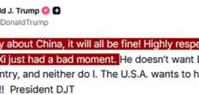 Trump says 'Don't worry about China, it will all be fine'