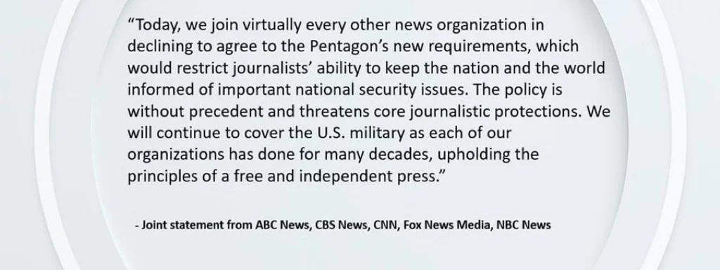 Fox News, CNN, CBS News, and NBC News refuse to sign Pentagon press rules
