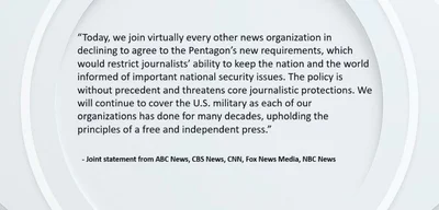 Fox News, CNN, CBS News, and NBC News refuse to sign Pentagon press rules