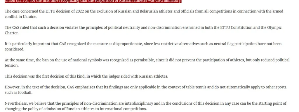 Court of Arbitration for Sport recognizes suspension of Russian athletes as discrimination