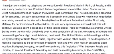 Trump concludes call with Putin, announces meetings next week