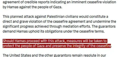 U.S. State Department warns of Hamas planning attack on civilians