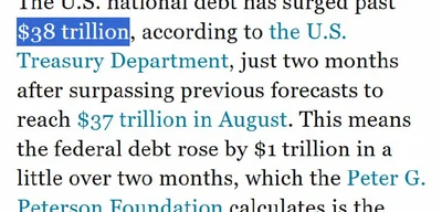 U.S. national debt surpasses $38 trillion, rising by $1 trillion in 2 months