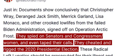 Trump claims evidence of Biden admin spying on Senators and Congressmen