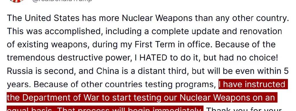 Featured image for: Trump orders Department of War to start nuclear weapons tests Trump orders Department of War to start nuclear weapons tests