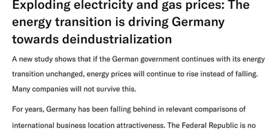 Exploding electricity and gas prices drive Germany towards deindustrialization