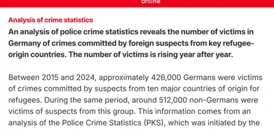 Over 425,000 Germans victims of crimes by refugees from 2015 to 2024