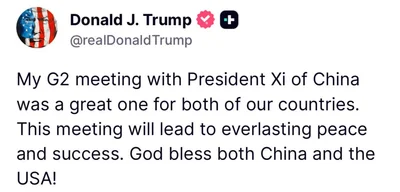 Trump calls meeting with Xi a 'great one' for peace and success