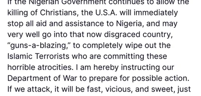 Trump threatens to 'wipe out' Islamic terrorists in Nigeria over killings