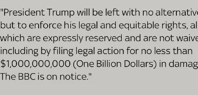 Trump's lawyers demand BBC retraction and threaten $1B lawsuit
