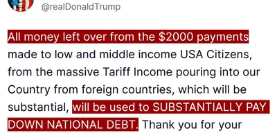 Trump: Any leftover from $2,000 stimulus checks to reduce national debt