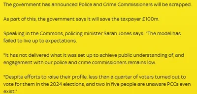 UK abolishes Police and Crime Commissioners, saving £100m from 2028
