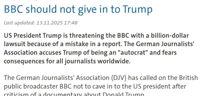 German Journalists' Association urges BBC not to yield to Trump