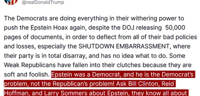 Trump accuses Democrats of pushing the Epstein Hoax again