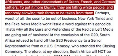 Trump announces U.S. will stop all payments to South Africa over human rights issues