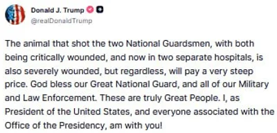 Trump confirms two National Guardsmen in critical condition after shooting