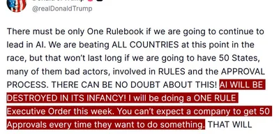 Trump to sign executive order to streamline AI regulations nationwide