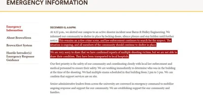 Brown University updates on active shooting: suspect at large, victims hospitalized