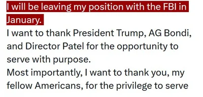 Deputy FBI Director Dan Bongino announces resignation effective January