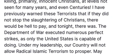 Trump orders military strikes against Islamists in Nigeria for killing Christians