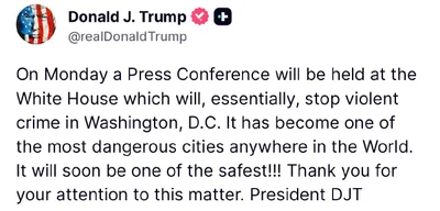 Trump Promises Press Conference to Eliminate Washington, D.C.'s Rising Murder Rate