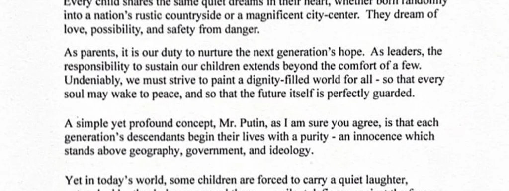 Melania Trump Calls on Putin to Protect Children's Innocence in Open Letter
