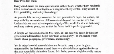 Melania Trump Calls on Putin to Protect Children's Innocence in Open Letter