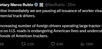 Breaking: U.S. Suspends Work Visas for Foreign Truck Drivers Amid Safety Concerns