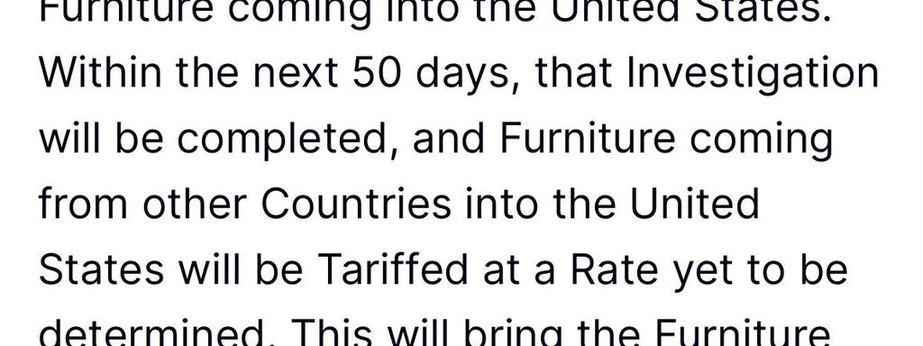 Breaking: Trump Announces 25% Tariffs on Imported Furniture in 50 Days