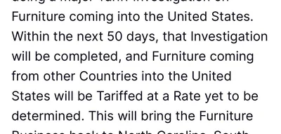 Breaking: Trump Announces 25% Tariffs on Imported Furniture in 50 Days