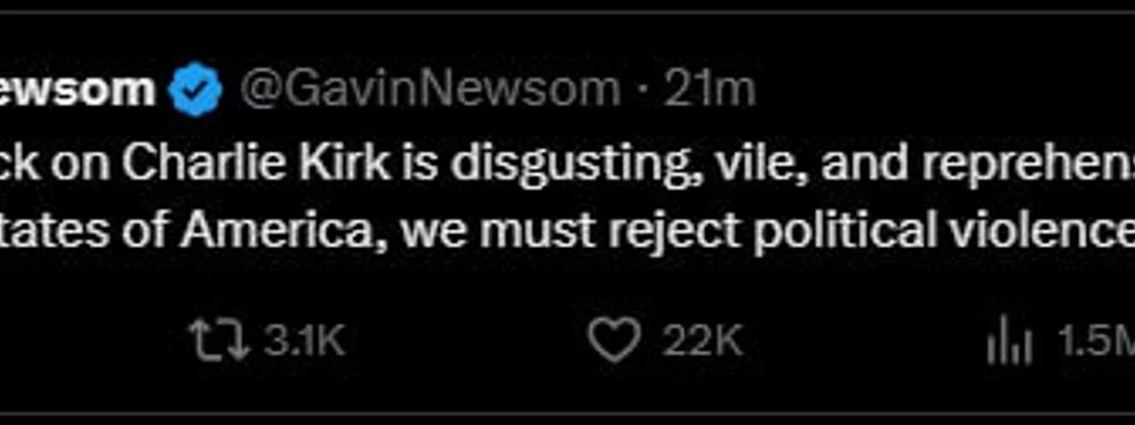 Featured image for: Newsom Condemns Political Violence After Attack on Charlie Kirk Newsom Condemns Political Violence After Attack on Charlie Kirk