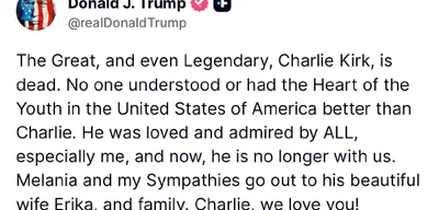 Trump Announces Death of Influential Conservative Charlie Kirk