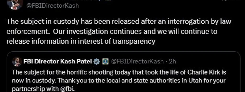 Featured image for: FBI Releases Suspect After Questioning in Charlie Kirk Murder Case FBI Releases Suspect After Questioning in Charlie Kirk Murder Case